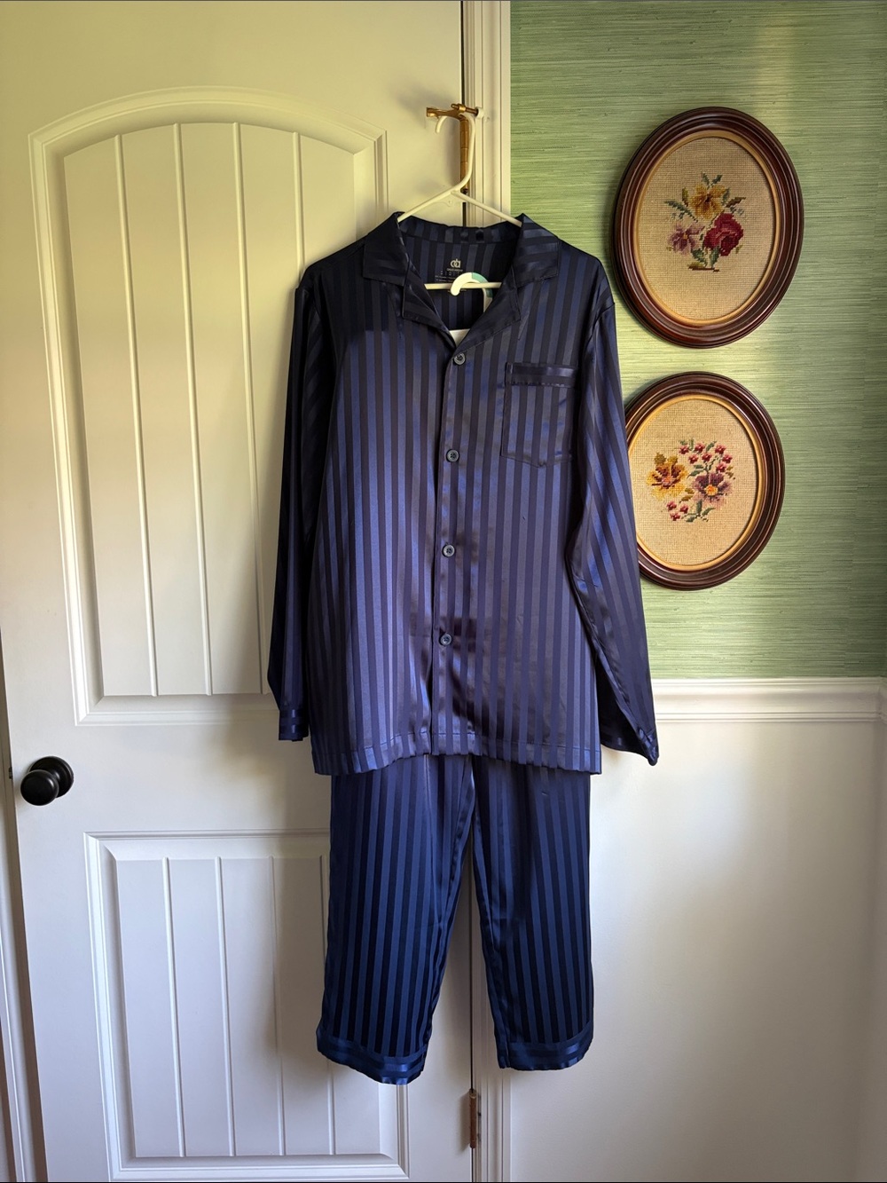 Men's Navy Blue Striped Pajama Set - Brand: David Archy